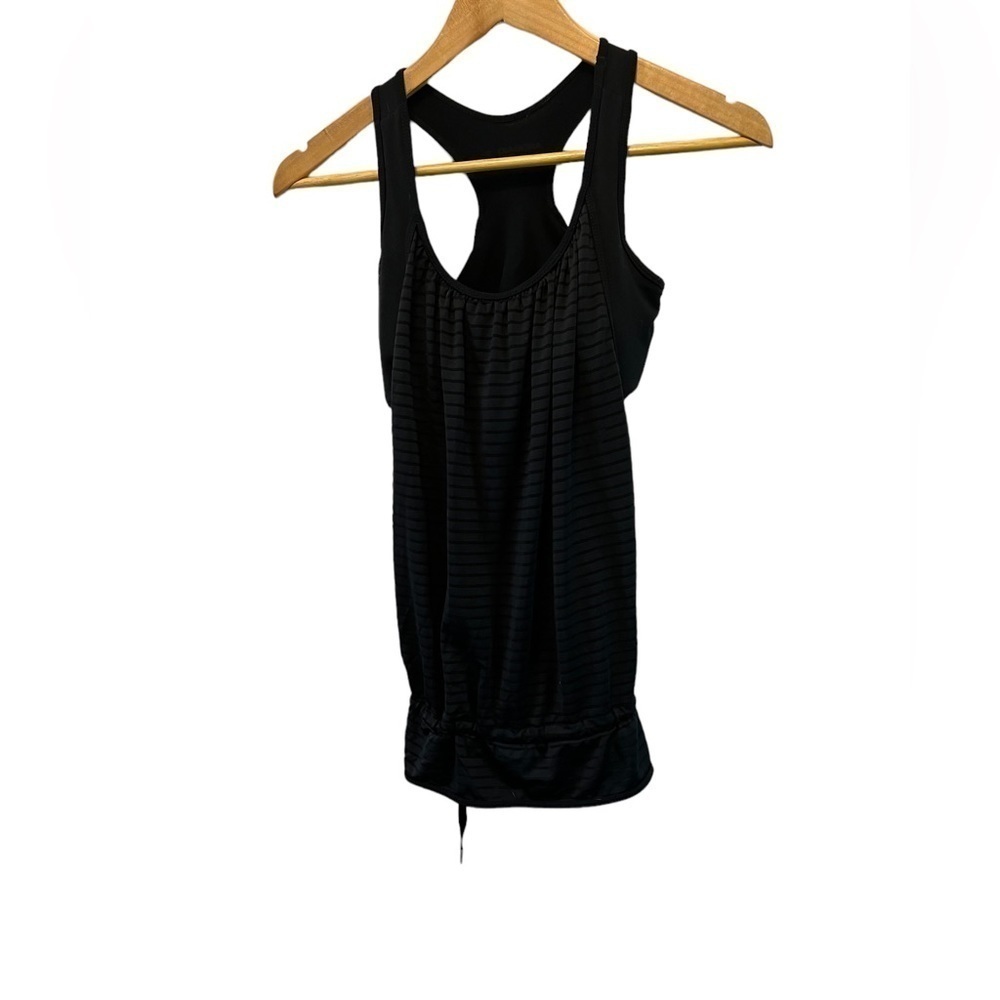 Black Built in Sports Bra Loose Fit Deep Side Racer Back Workout Tank Top XS